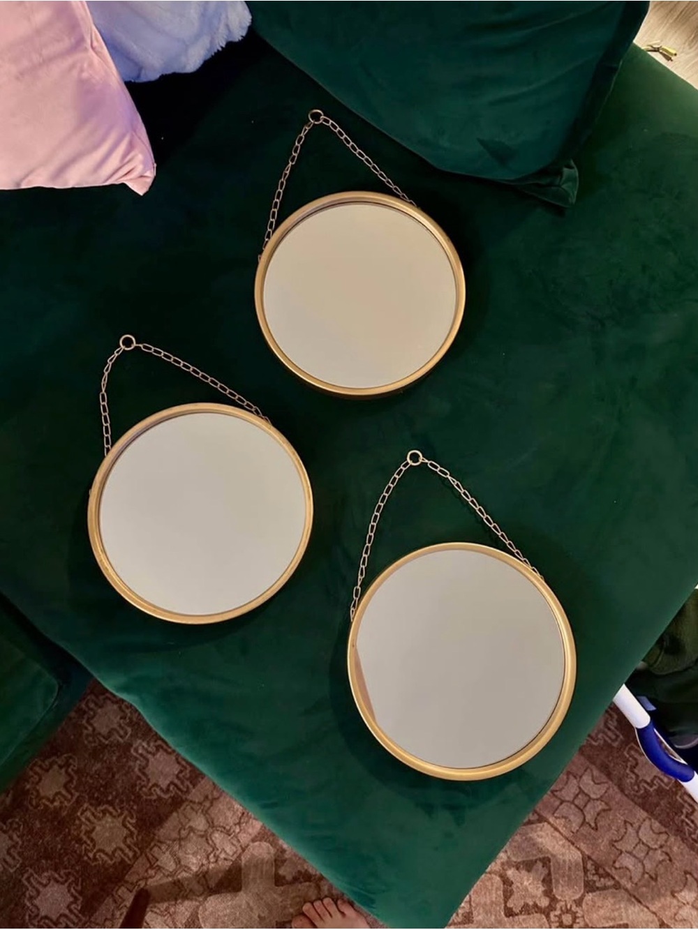 Gold Round Hanging Wall Mirrors - Set of 3